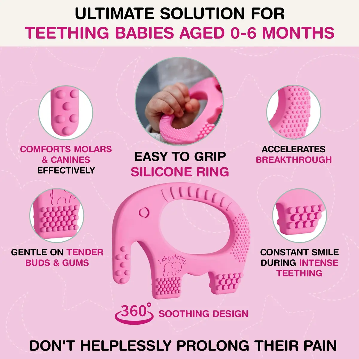 Baby Elefun Pink Elephant Teether Toy 1.2 oz (34 g) | Pediatric Dentist Designed - view 7