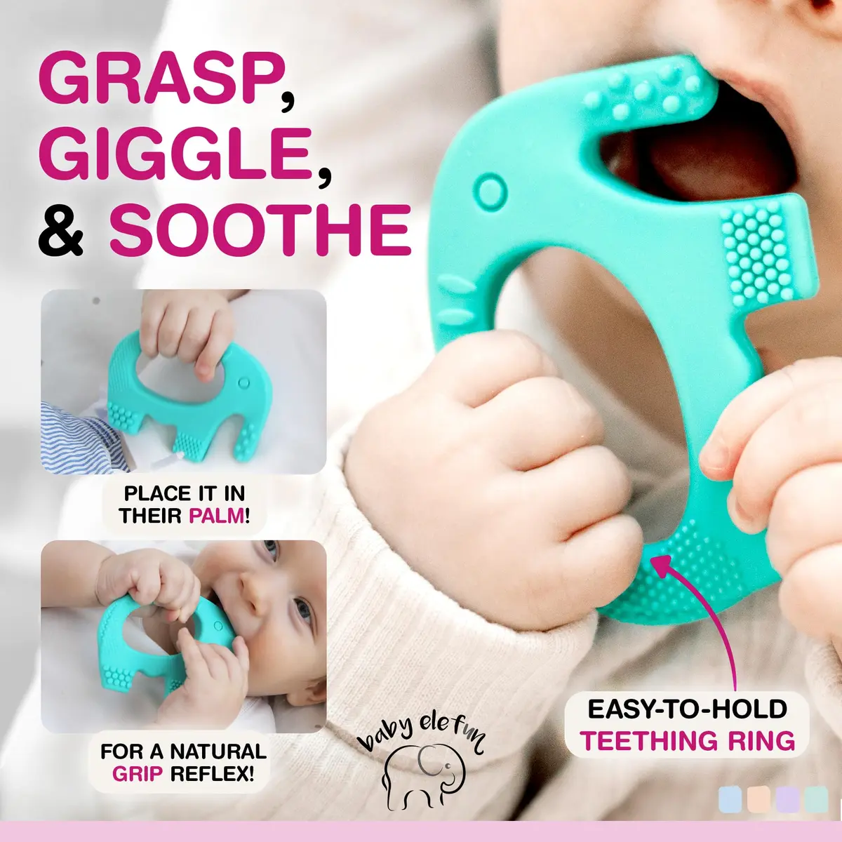 Baby Elefun Pink Elephant Teether Toy 1.2 oz (34 g) | Pediatric Dentist Designed - view 9