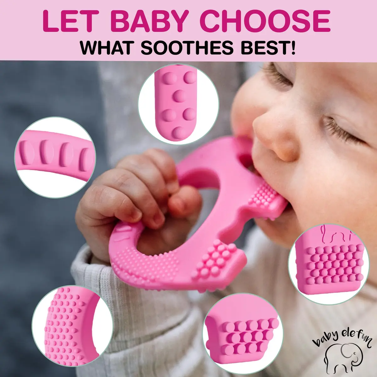 Baby Elefun Pink Elephant Teether Toy 1.2 oz (34 g) | Pediatric Dentist Designed - view 2