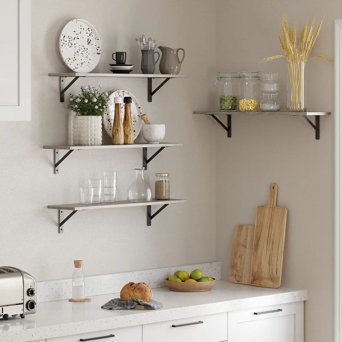 DINZI LVJ Long Wall Shelves, 31.5" Wall Mounted Shelves with Metal Brackets | Industrial Style Wall Storage - view 7