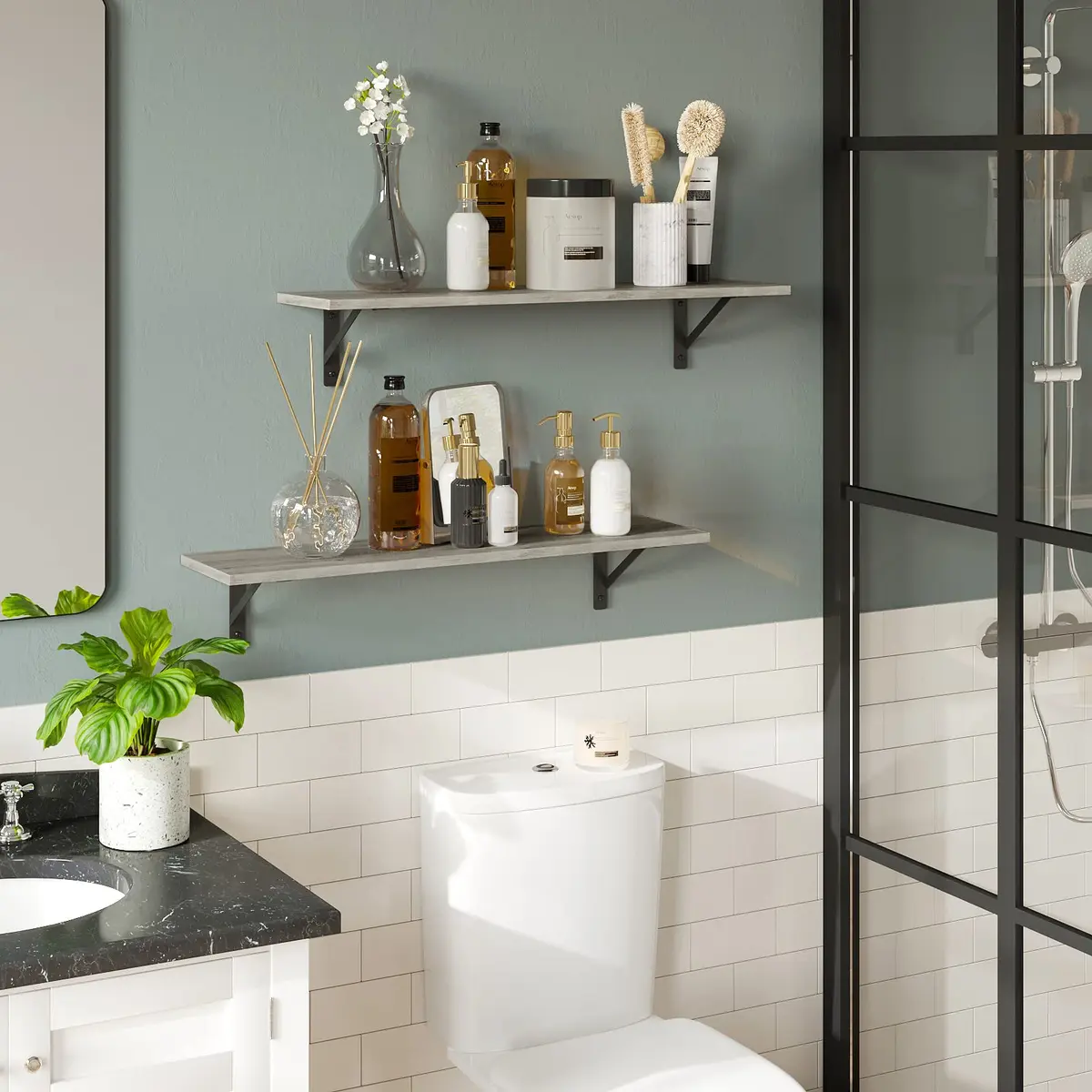 DINZI LVJ Long Wall Shelves, 31.5" Wall Mounted Shelves with Metal Brackets | Industrial Style Wall Storage - view 8