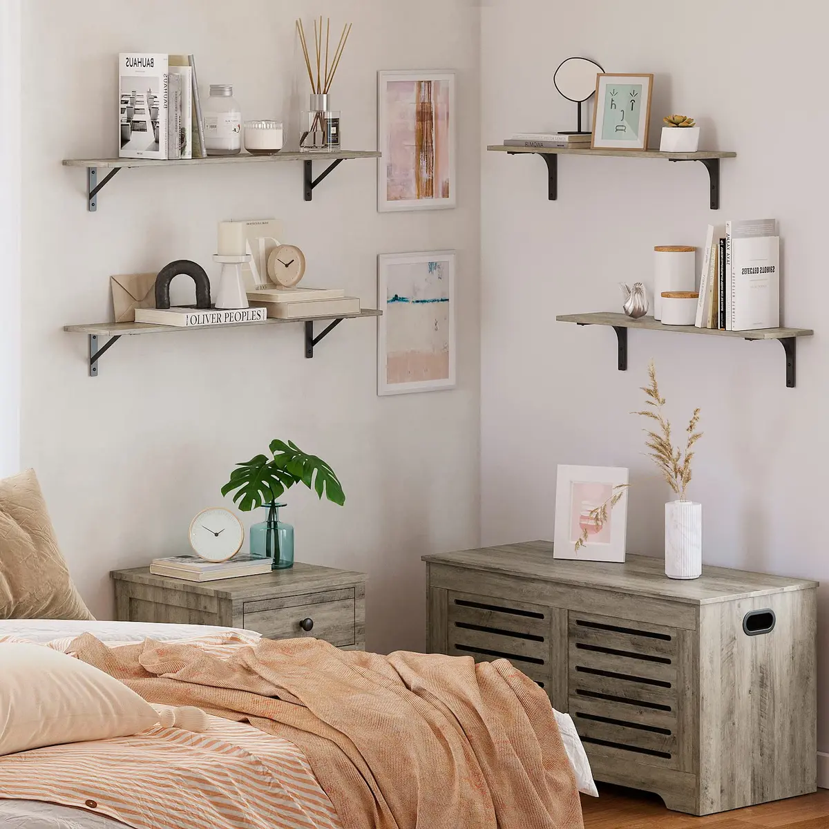 DINZI LVJ Long Wall Shelves, 31.5" Wall Mounted Shelves with Metal Brackets | Industrial Style Wall Storage - view 9