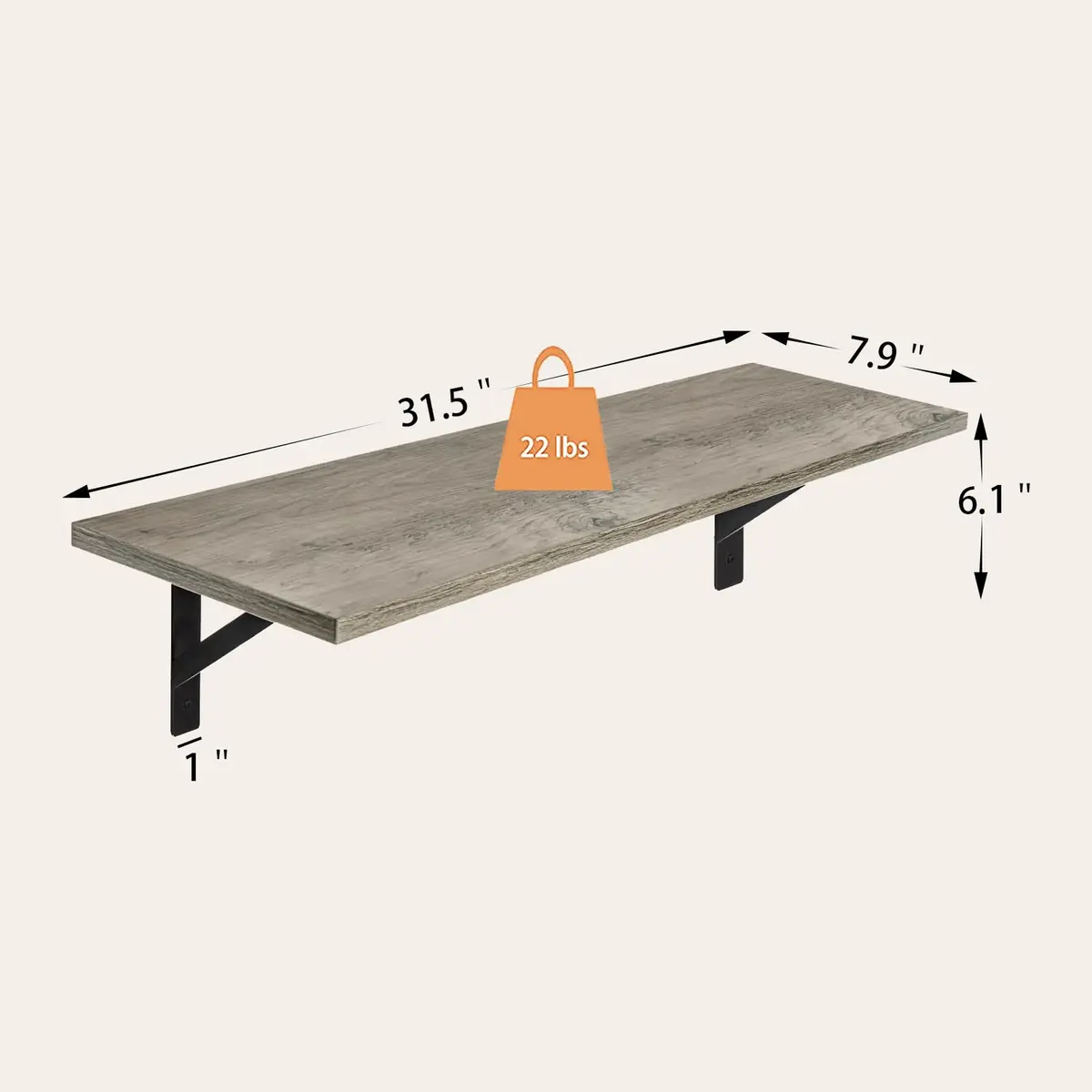 DINZI LVJ Long Wall Shelves, 31.5" Wall Mounted Shelves with Metal Brackets | Industrial Style Wall Storage - view 2