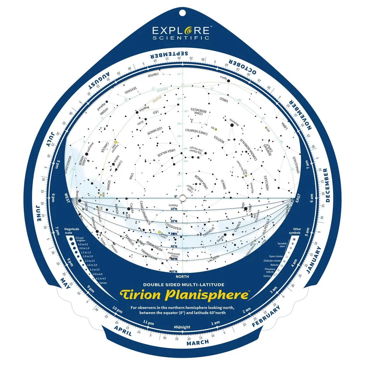 Explore Scientific Double-Sided Multi-Latitude Planisphere Star Map for Astronomy | Northern Hemisphere Sky Guide - main product image