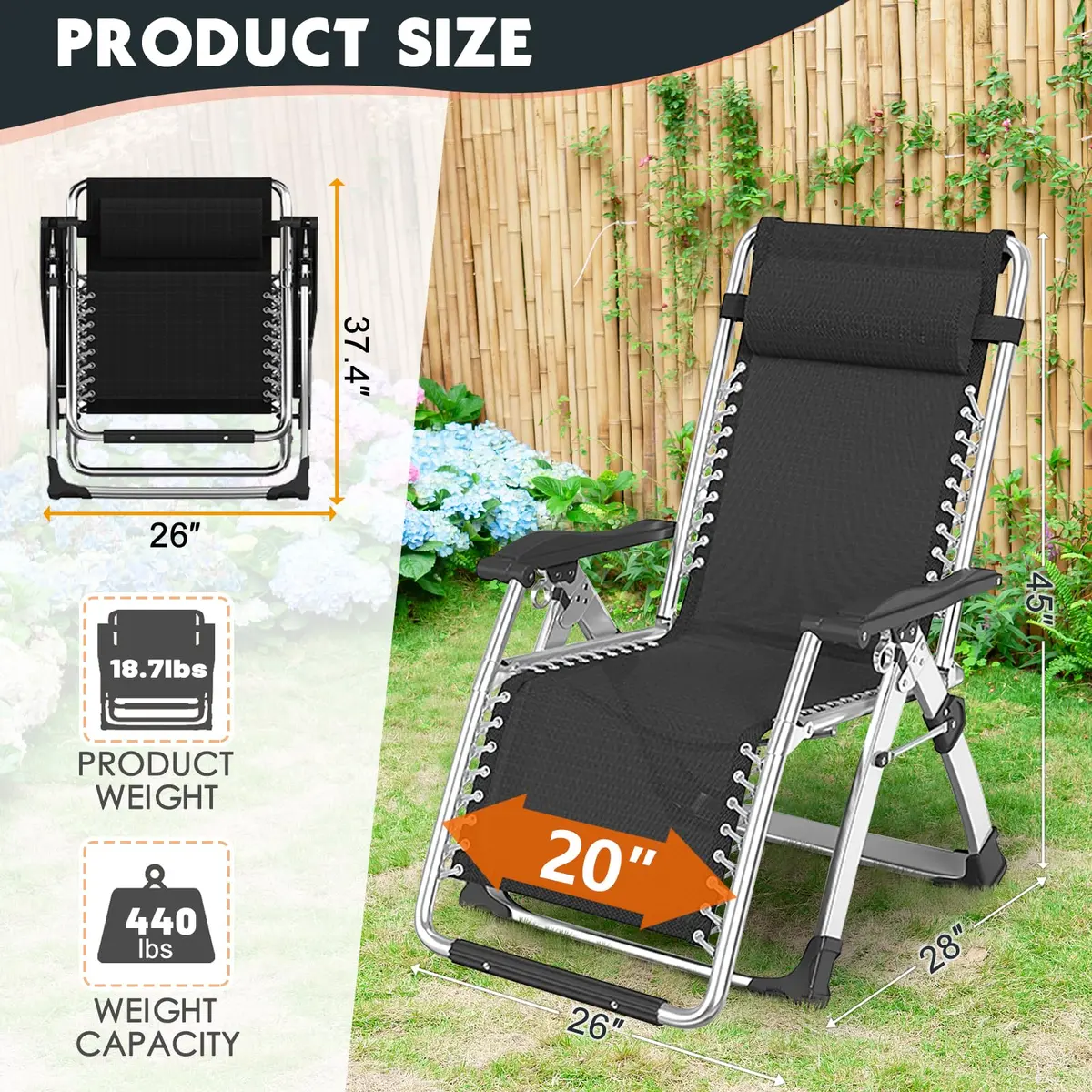 MOPHOTO Zero Gravity Chair, Outdoor Padded Lounge Chair with Side Table, Supports up to 200kg (440lbs) | Ergonomic & Durable - view 6