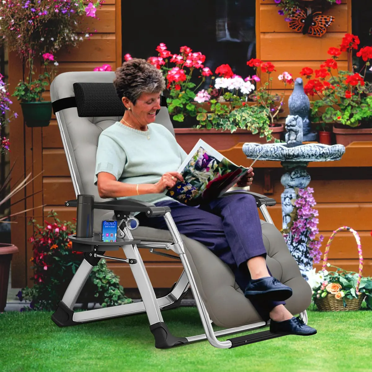 MOPHOTO Zero Gravity Chair, Outdoor Padded Lounge Chair with Side Table, Supports up to 200kg (440lbs) | Ergonomic & Durable - view 2