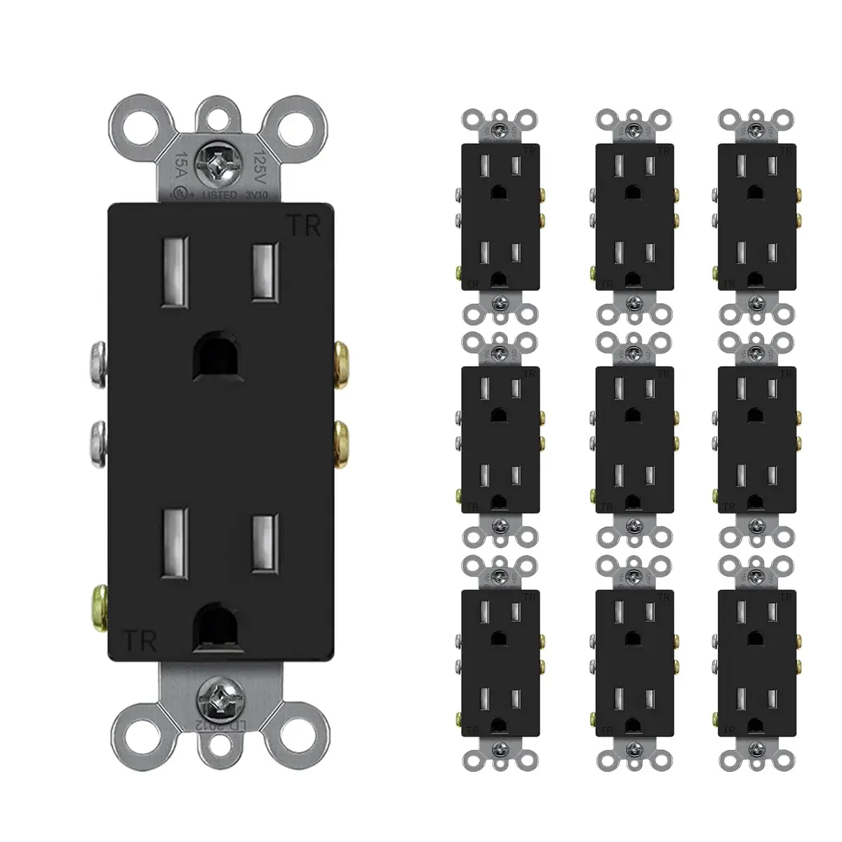 micmi Decorator Receptacle Outlet 15A | Tamper Resistant Grounded UL Listed (10Pack, Black) - main product image