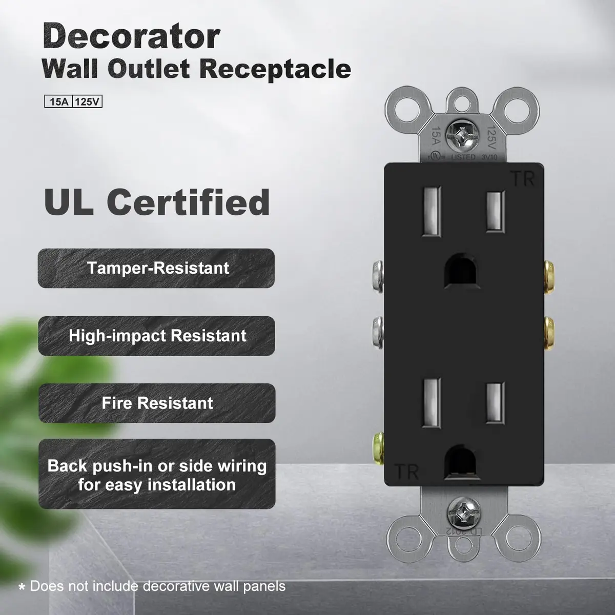 micmi Decorator Receptacle Outlet 15A | Tamper Resistant Grounded UL Listed (10Pack, Black) - view 2