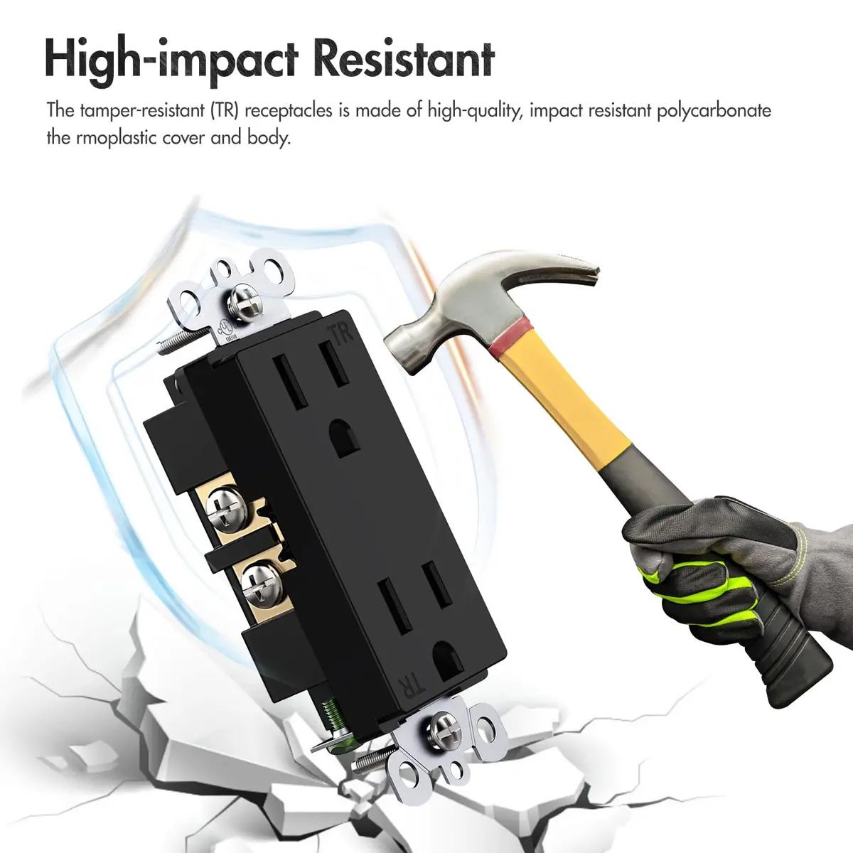 micmi Decorator Receptacle Outlet 15A | Tamper Resistant Grounded UL Listed (10Pack, Black) - view 4