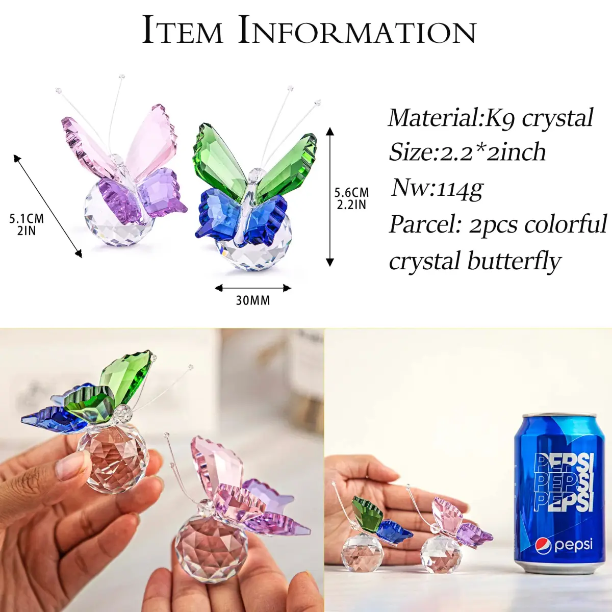 H&D HYALINE & DORA K9 Crystal Flying Butterfly Figurine Set 4.4cm (1.76in) | Handcrafted for Elegant Home Décor - view 4