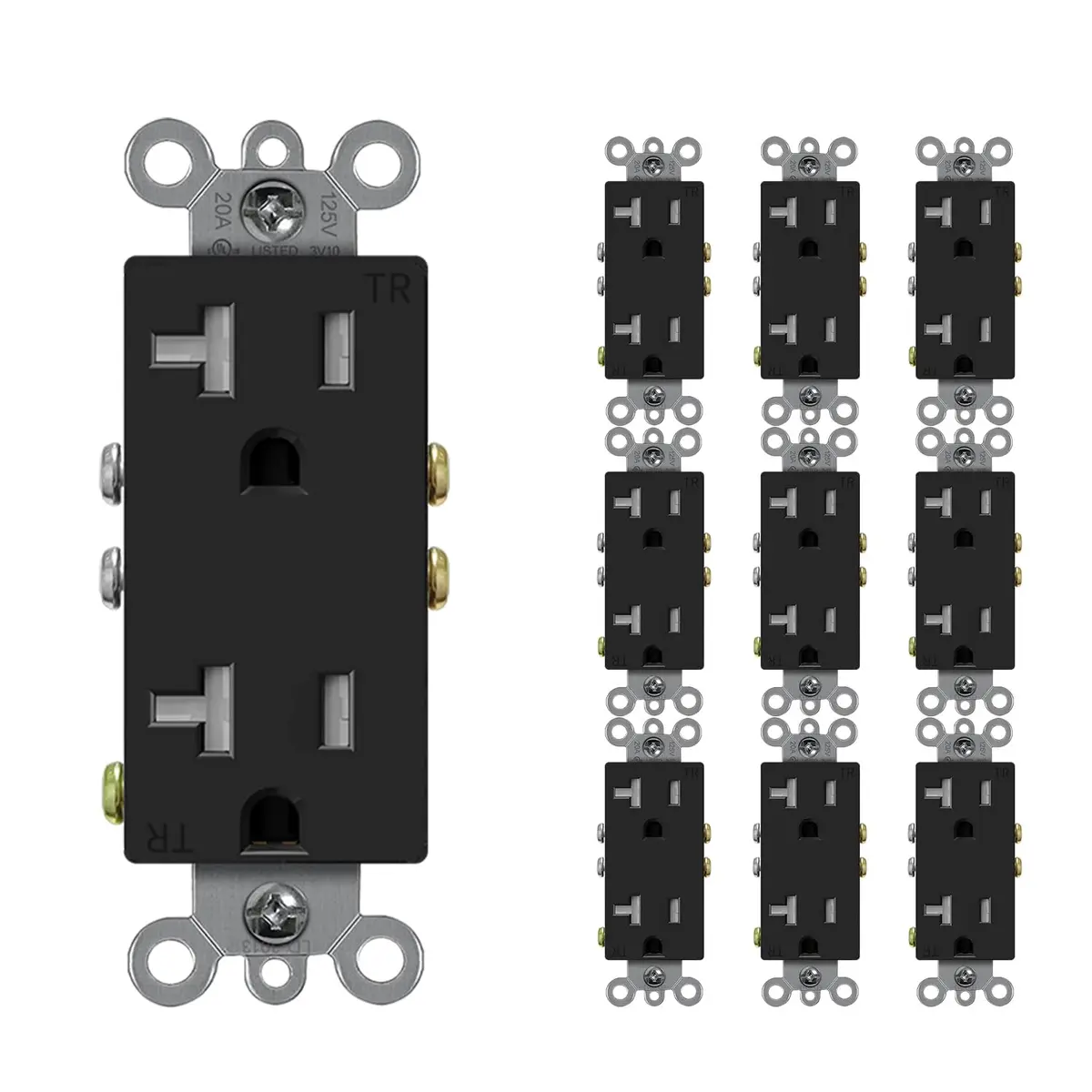 micmi 20A Decorator Receptacle Outlet | Tamper Resistant Grounded UL Listed 125V (10Pack, Black) - main product image
