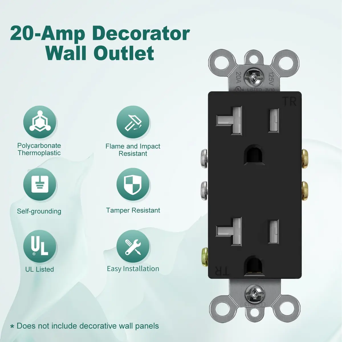 micmi 20A Decorator Receptacle Outlet | Tamper Resistant Grounded UL Listed 125V (10Pack, Black) - view 2