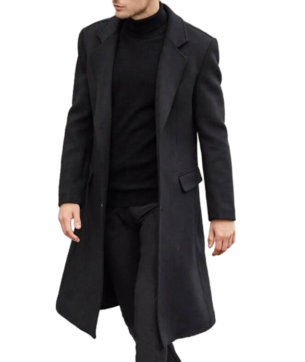 SOMTHRON Men's Casual Trench Coat Slim Fit Notched Collar Long Jacket Overcoat 3XL | Elegant Winter Outerwear - main product image
