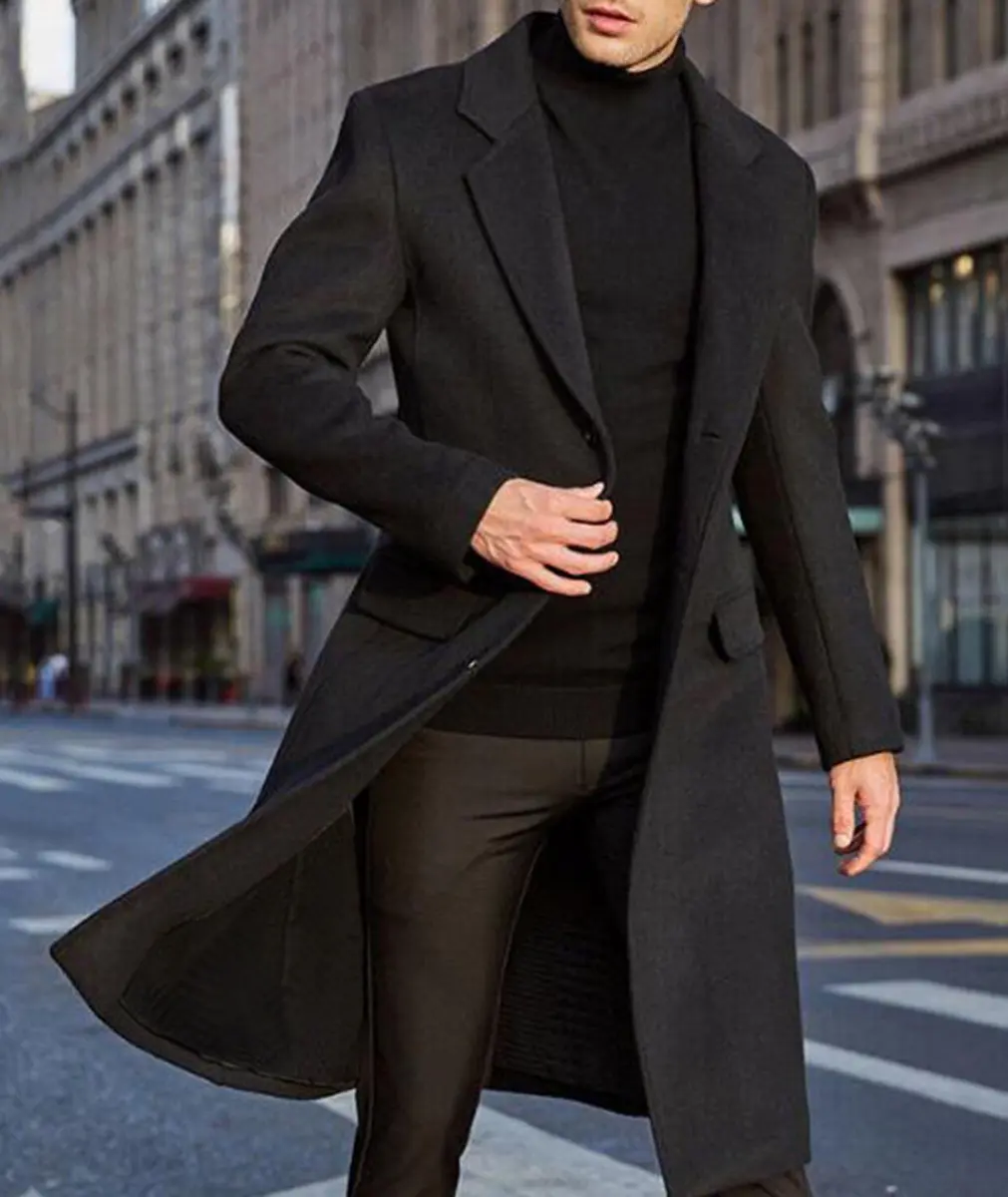 SOMTHRON Men's Casual Trench Coat Slim Fit Notched Collar Long Jacket Overcoat 3XL | Elegant Winter Outerwear - view 5