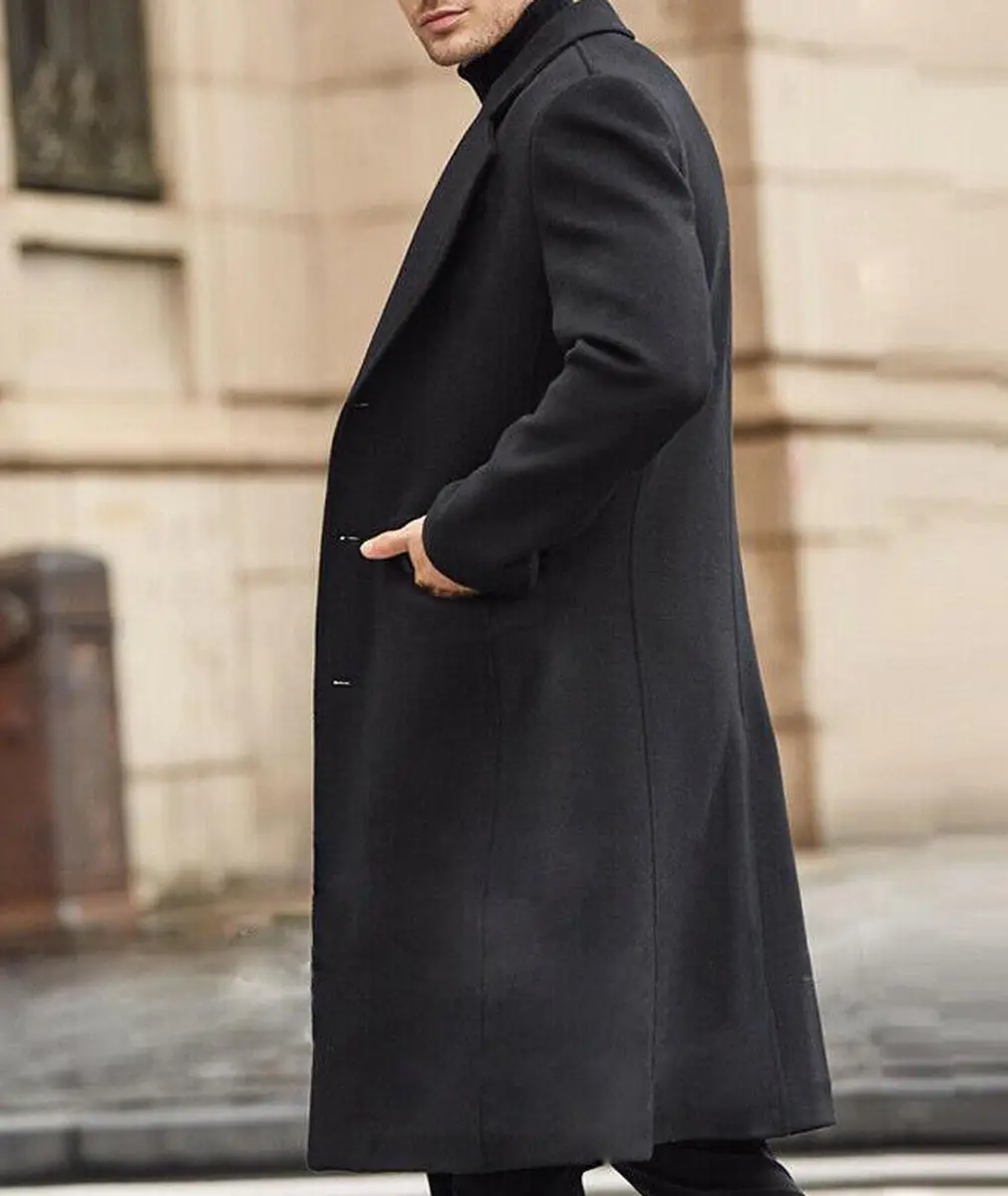 SOMTHRON Men's Casual Trench Coat Slim Fit Notched Collar Long Jacket Overcoat 3XL | Elegant Winter Outerwear - view 6