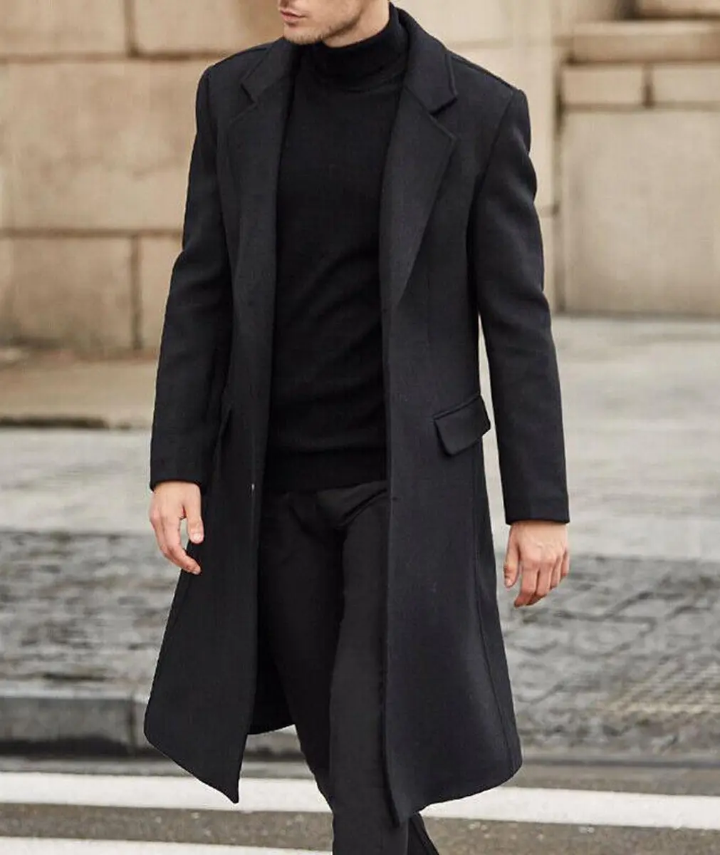 SOMTHRON Men's Casual Trench Coat Slim Fit Notched Collar Long Jacket Overcoat 3XL | Elegant Winter Outerwear - view 3