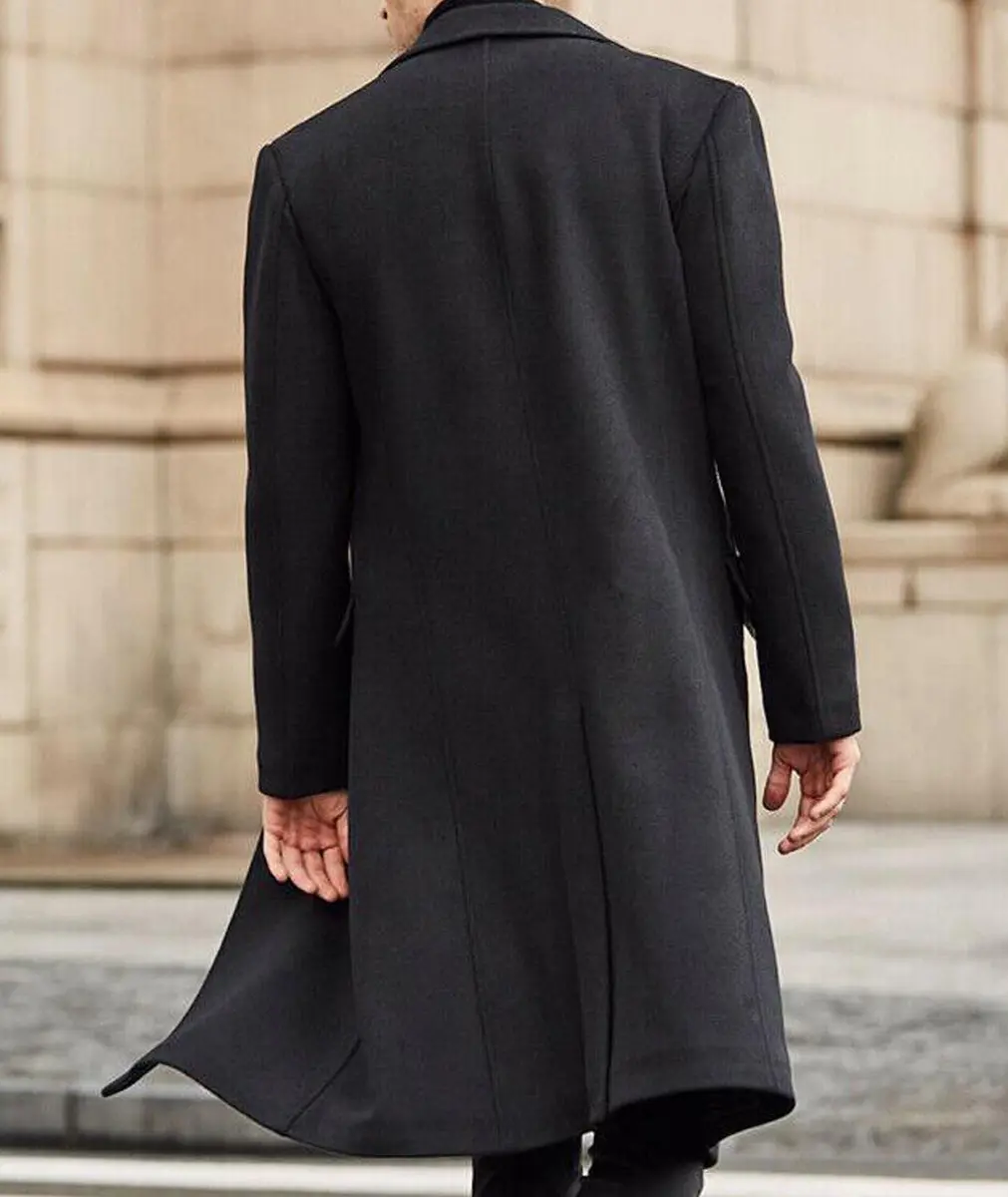 SOMTHRON Men's Casual Trench Coat Slim Fit Notched Collar Long Jacket Overcoat 3XL | Elegant Winter Outerwear - view 4