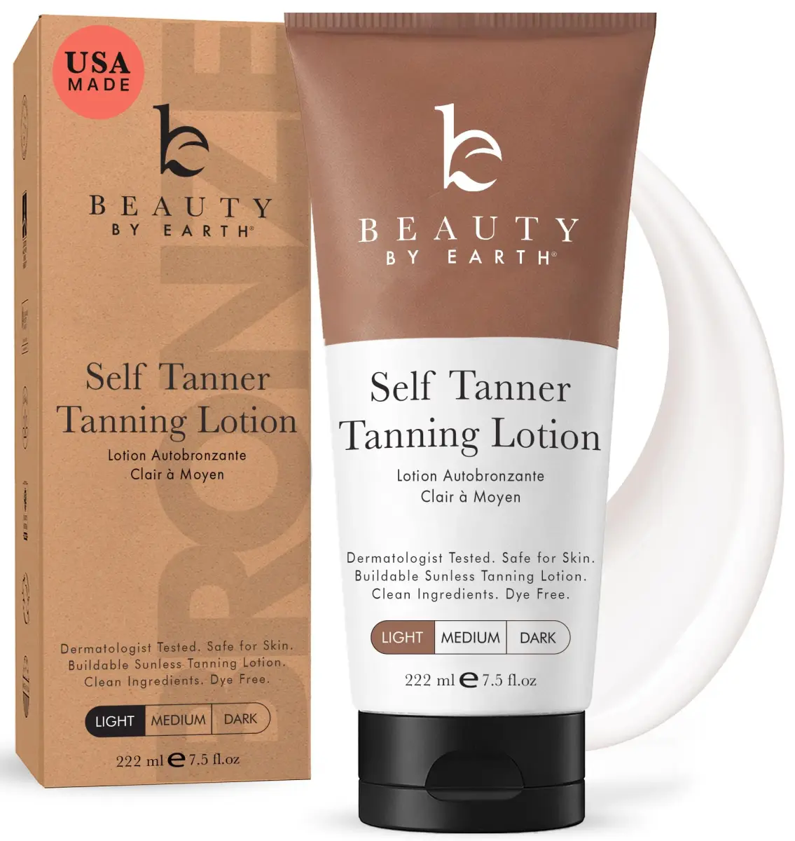 Beauty by Earth Natural Self Tanner Lotion for Face & Body, Gradual Tan, 222ml (7.5 Fl Oz) | Streak-Free, Organic Ingredients - main product image