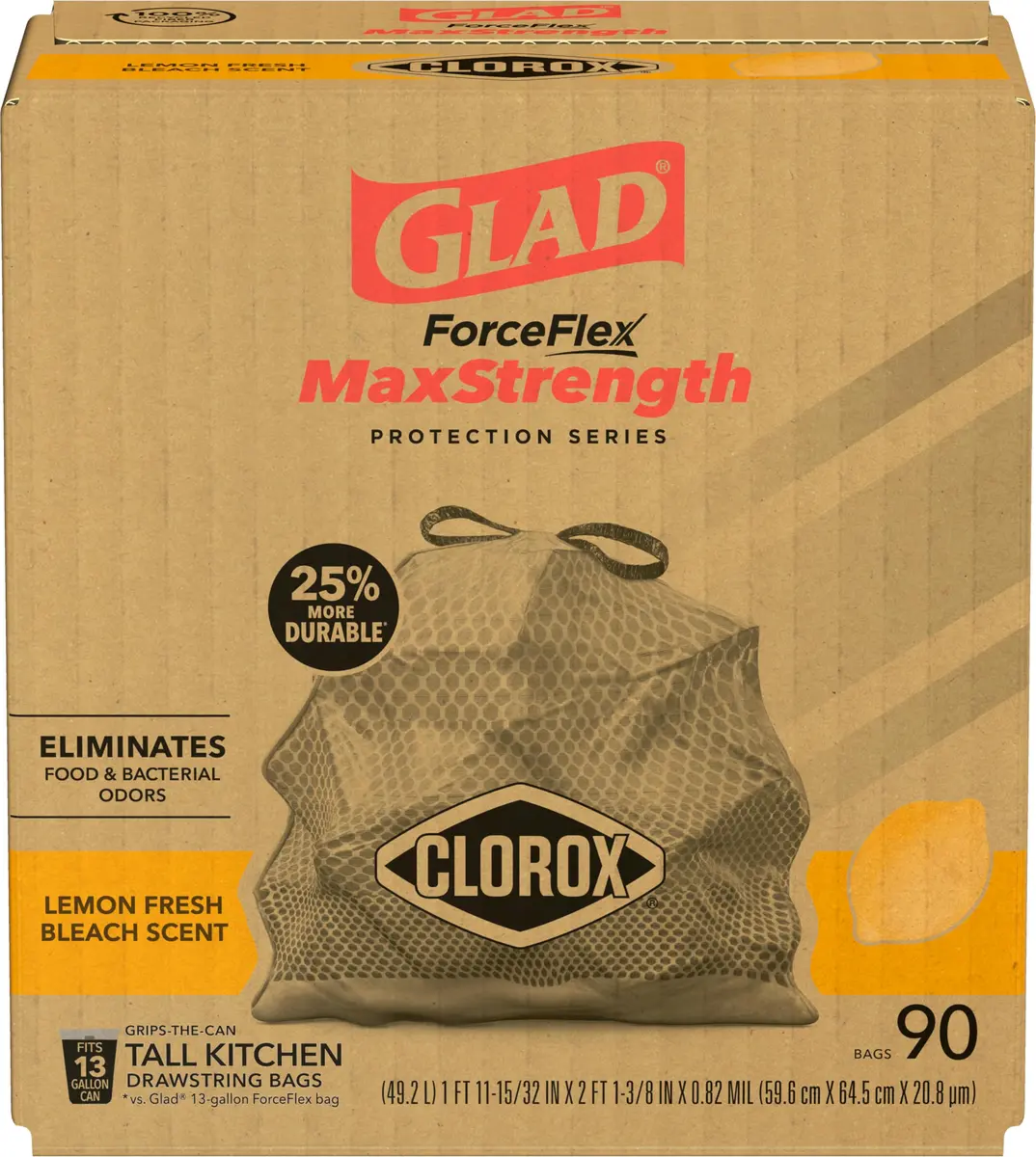 Glad ForceFlex MaxStrength Tall Kitchen Trash Bags 13 Gallon, 90 Count | Lemon Fresh Bleach Scent - view 5