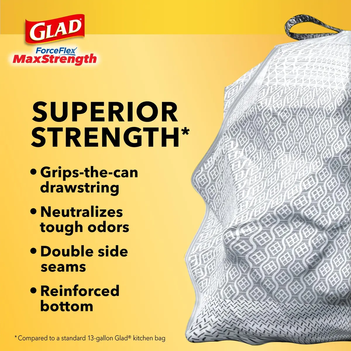 Glad ForceFlex MaxStrength Tall Kitchen Trash Bags 13 Gallon, 90 Count | Lemon Fresh Bleach Scent - view 4