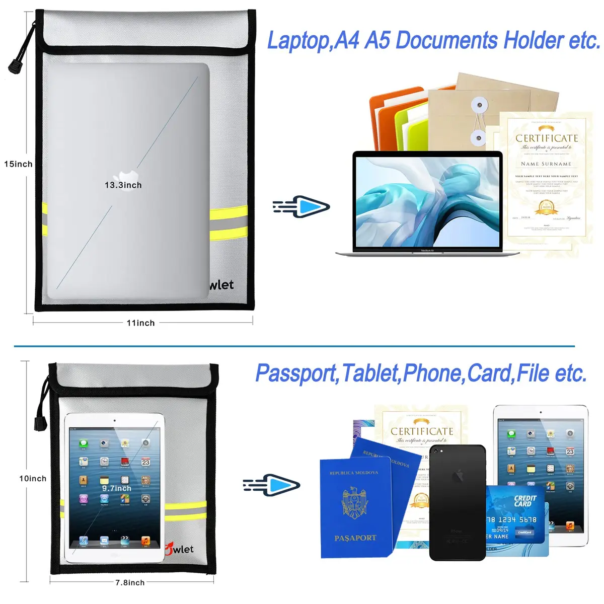 FunOwlet Fireproof Waterproof Money Document Bag 2 Pack | Fire & Water Resistant Organizer for A4 A5 - view 2