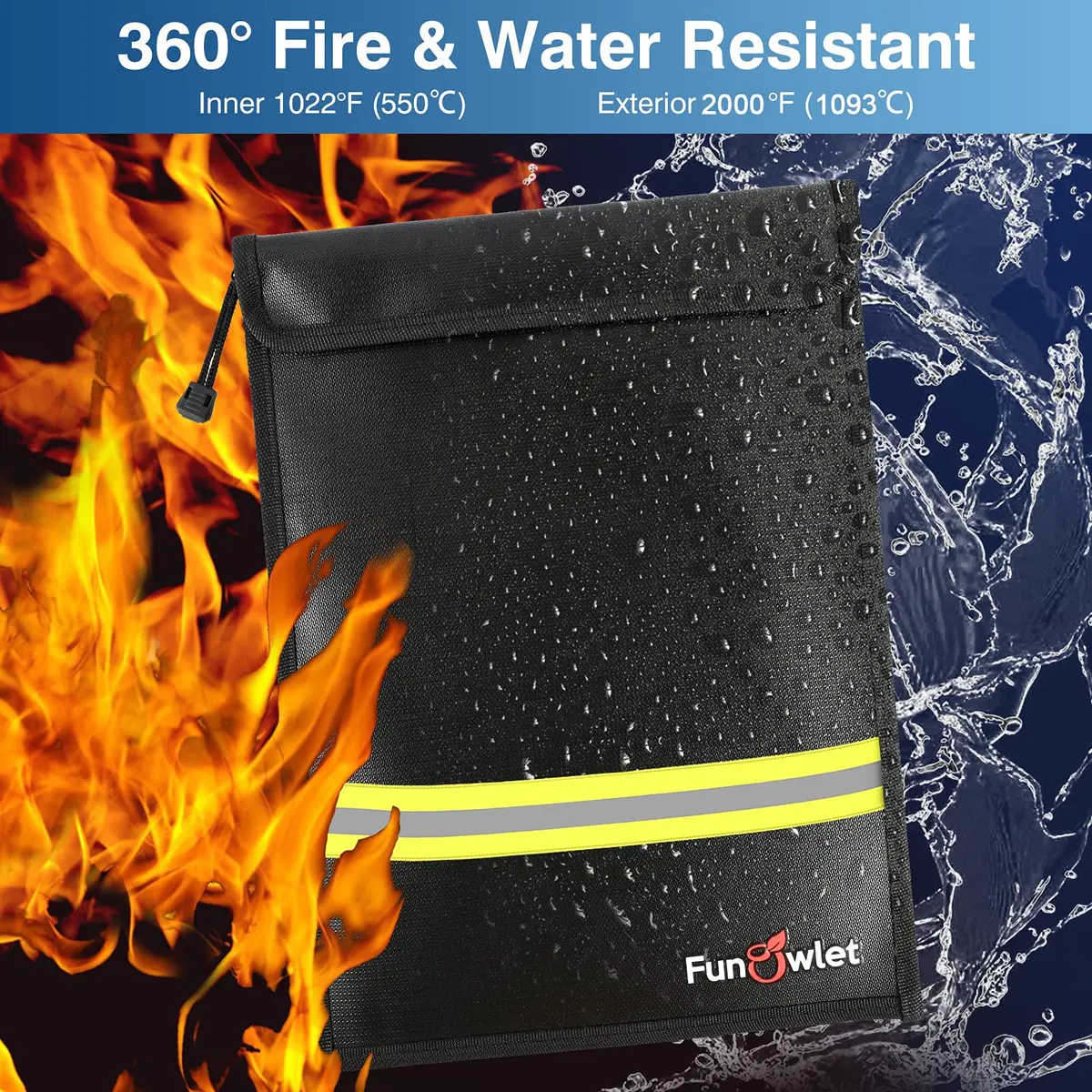 FunOwlet Fireproof Waterproof Money Document Bag 2 Pack | Fire & Water Resistant Organizer (15 x 11 & 10 x 7.8 inches) - view 4
