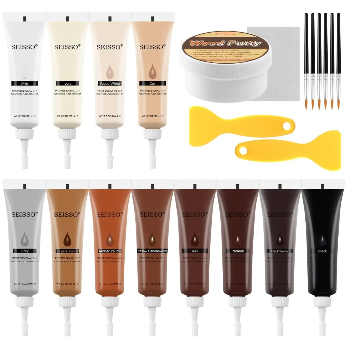 SEISSO Wood Furniture Repair Kit 17-Piece Set | Fix Scratches, Dents, and Cracks on Wood - main product image