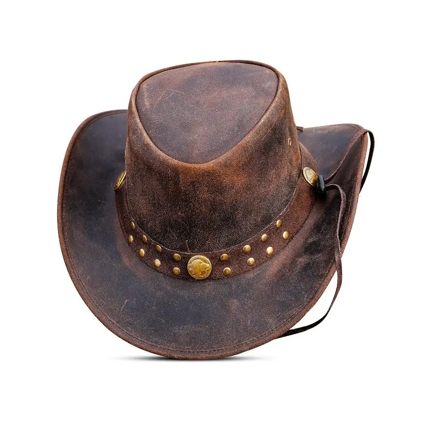 HADZAM Leather Cowboy Hat Small Dark Brown | Vintage Western Style - view 3