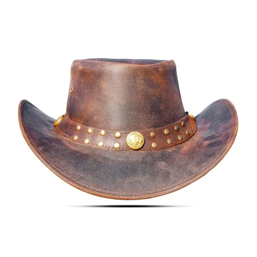 HADZAM Leather Cowboy Hat Small Dark Brown | Vintage Western Style - view 5
