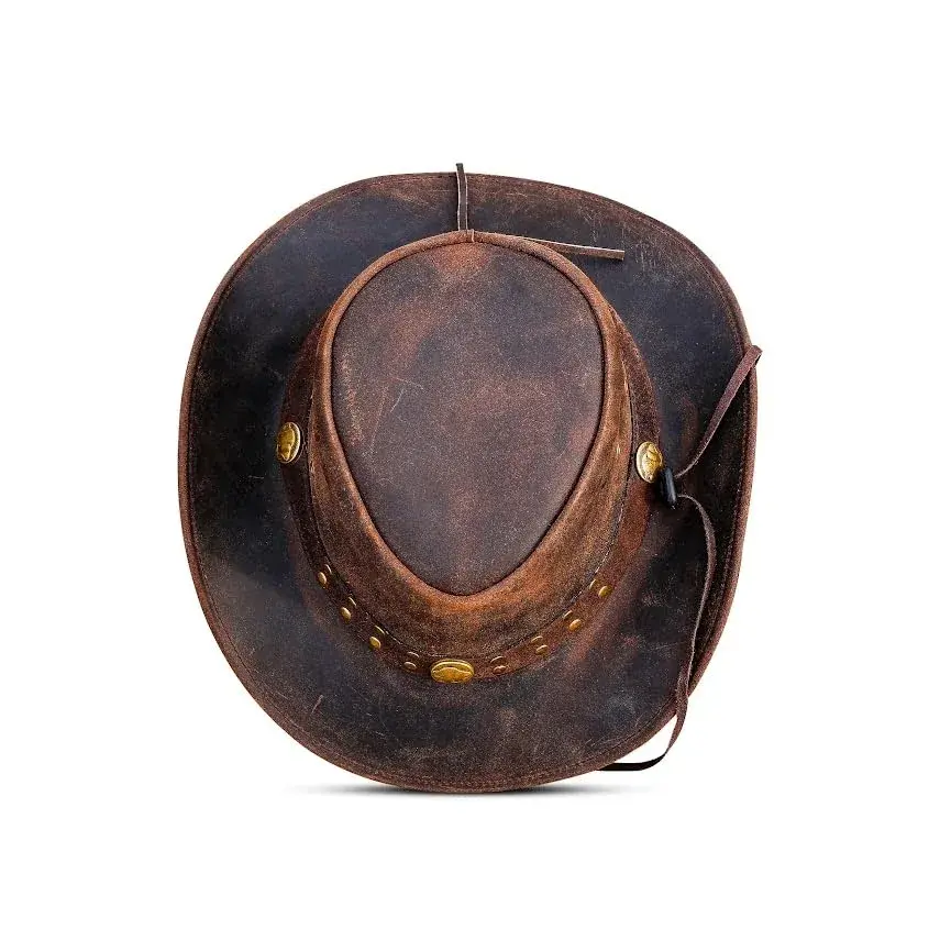 HADZAM Leather Cowboy Hat - Dark Brown, Large | Vintage Western Outback Style - view 4