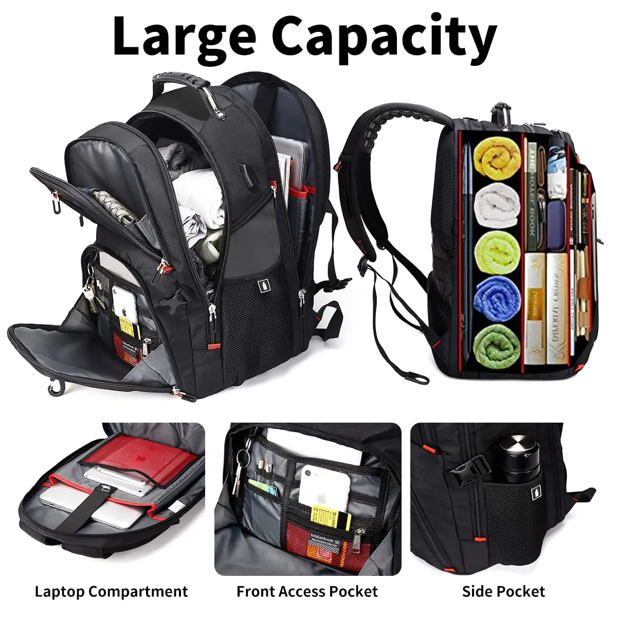 SHRRADOO Extra Large Travel Laptop Backpack for Men, Work College Backpacks | 50L Capacity, Fits 17 Inch Laptops, Water-Resistant - view 2
