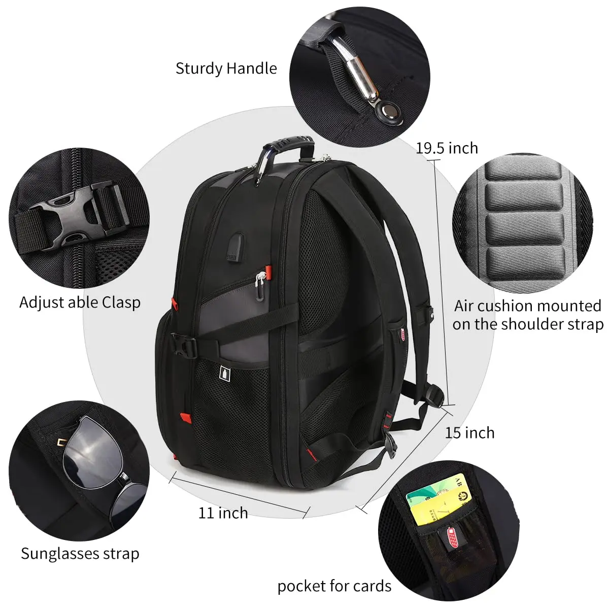 SHRRADOO Extra Large Travel Laptop Backpack for Men, Work College Backpacks | 50L Capacity, Fits 17 Inch Laptops, Water-Resistant - view 3