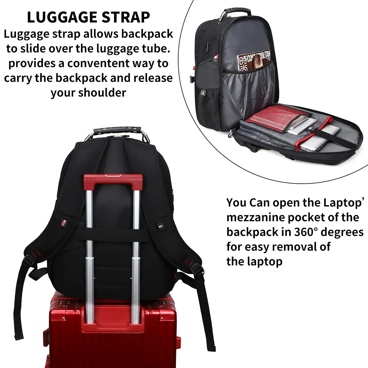 SHRRADOO Extra Large Travel Laptop Backpack for Men, Work College Backpacks | 50L Capacity, Fits 17 Inch Laptops, Water-Resistant - view 4