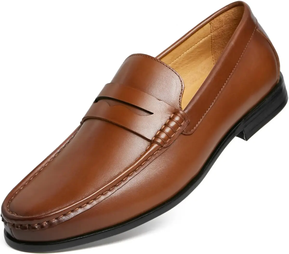 Journey West Mens Dress Shoes Slip on Penny Loafers Tan 12 | Classic Leather Formal Footwear - main product image