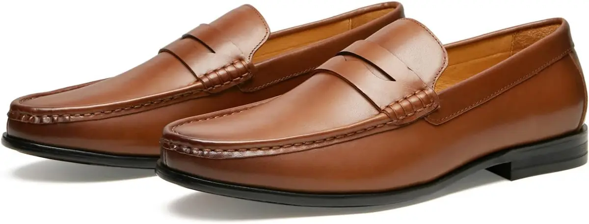 Journey West Mens Dress Shoes Slip on Penny Loafers Tan 12 | Classic Leather Formal Footwear - view 3
