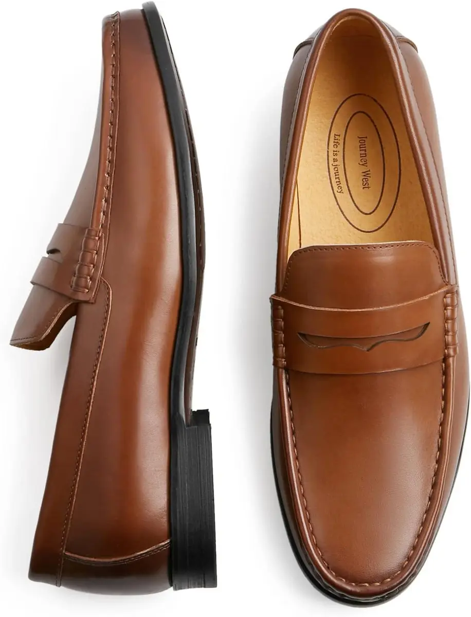 Journey West Mens Dress Shoes Slip on Penny Loafers Tan 12 | Classic Leather Formal Footwear - view 4