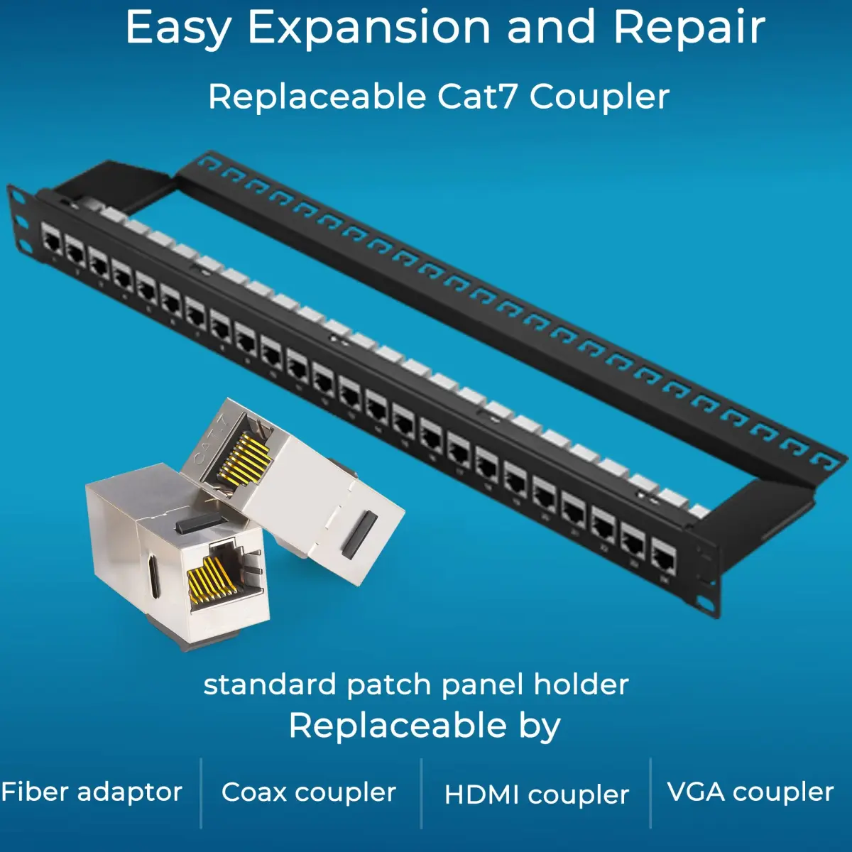 Rapink 24 Port Cat7 Patch Panel with Inline Couplers | 10Gbps STP Shielded 19-Inch Rackmount Network Panel - view 5