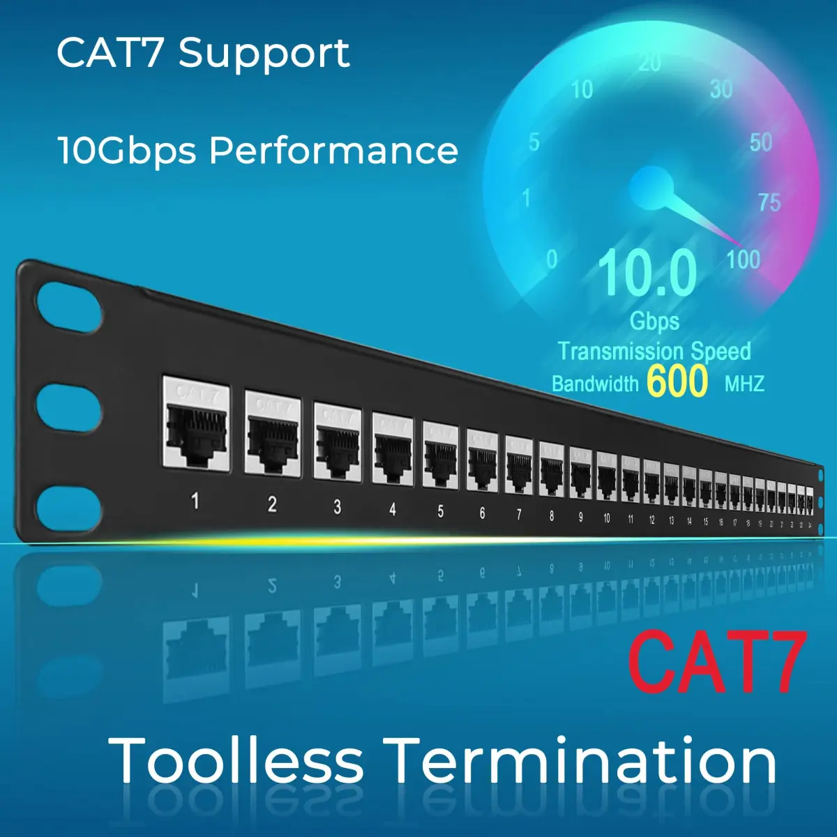 Rapink 24 Port Cat7 Patch Panel with Inline Couplers | 10Gbps STP Shielded 19-Inch Rackmount Network Panel - view 2