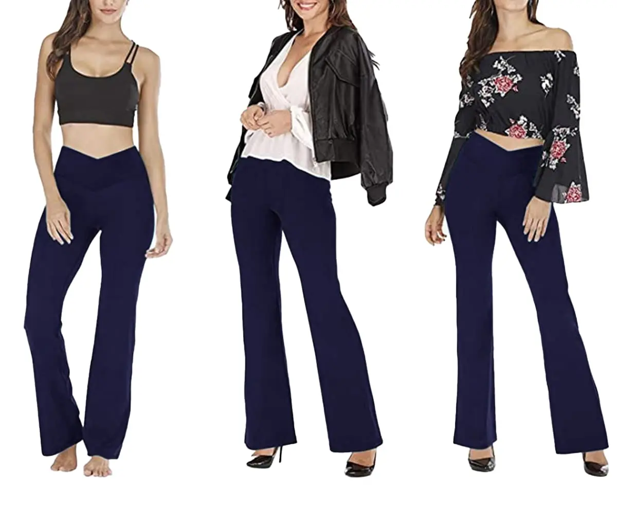 TOPYOGAS Women's Casual Bootleg Yoga Pants V Crossover High Waisted Flare Workout Pants Leggings Navy Blue | Comfortable, High-Waisted Flared Yoga Leggings - view 2