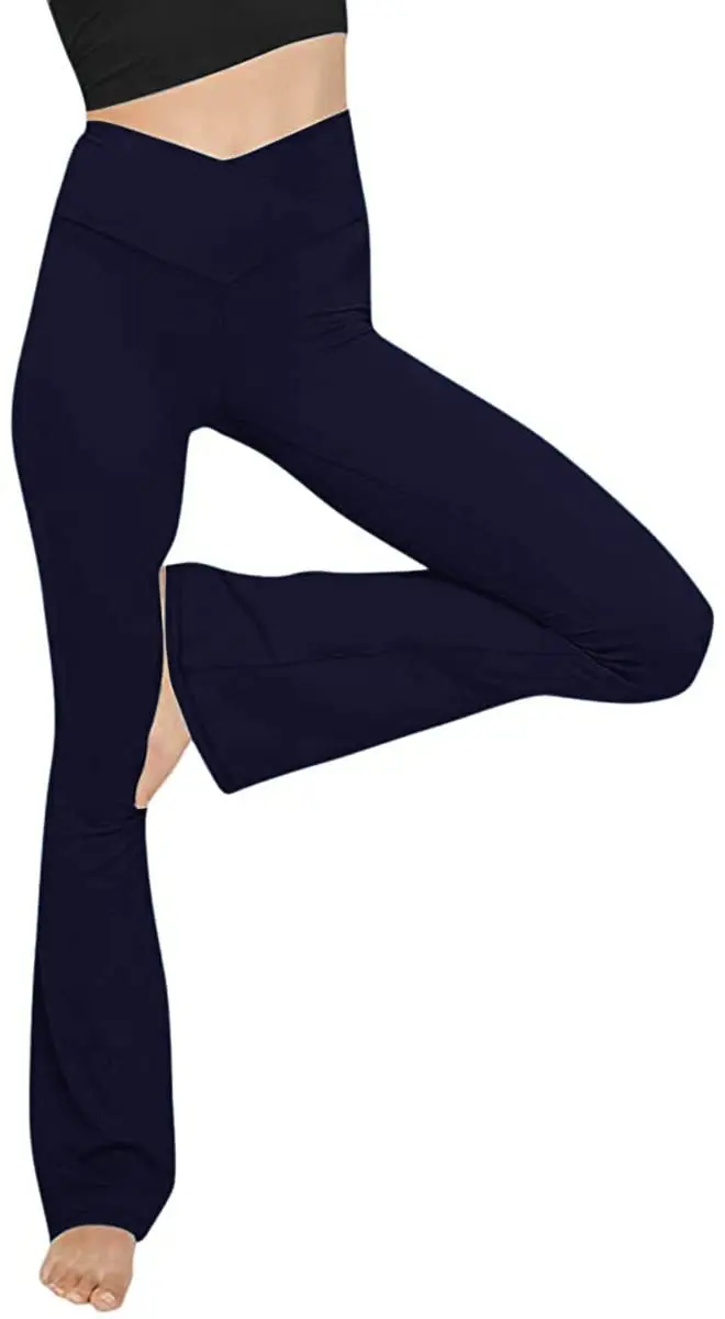TOPYOGAS Women's Casual V Crossover High Waisted Flare Yoga Pants Navy Blue | Comfortable & Trendy - main product image