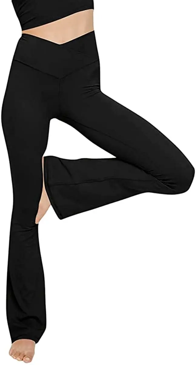 TOPYOGAS Women's Casual Bootleg Yoga Pants V Crossover High Waisted Flare Workout Pants Leggings Black | Flared, High Rise, Casual Fit, 30.71 in inseam - main product image