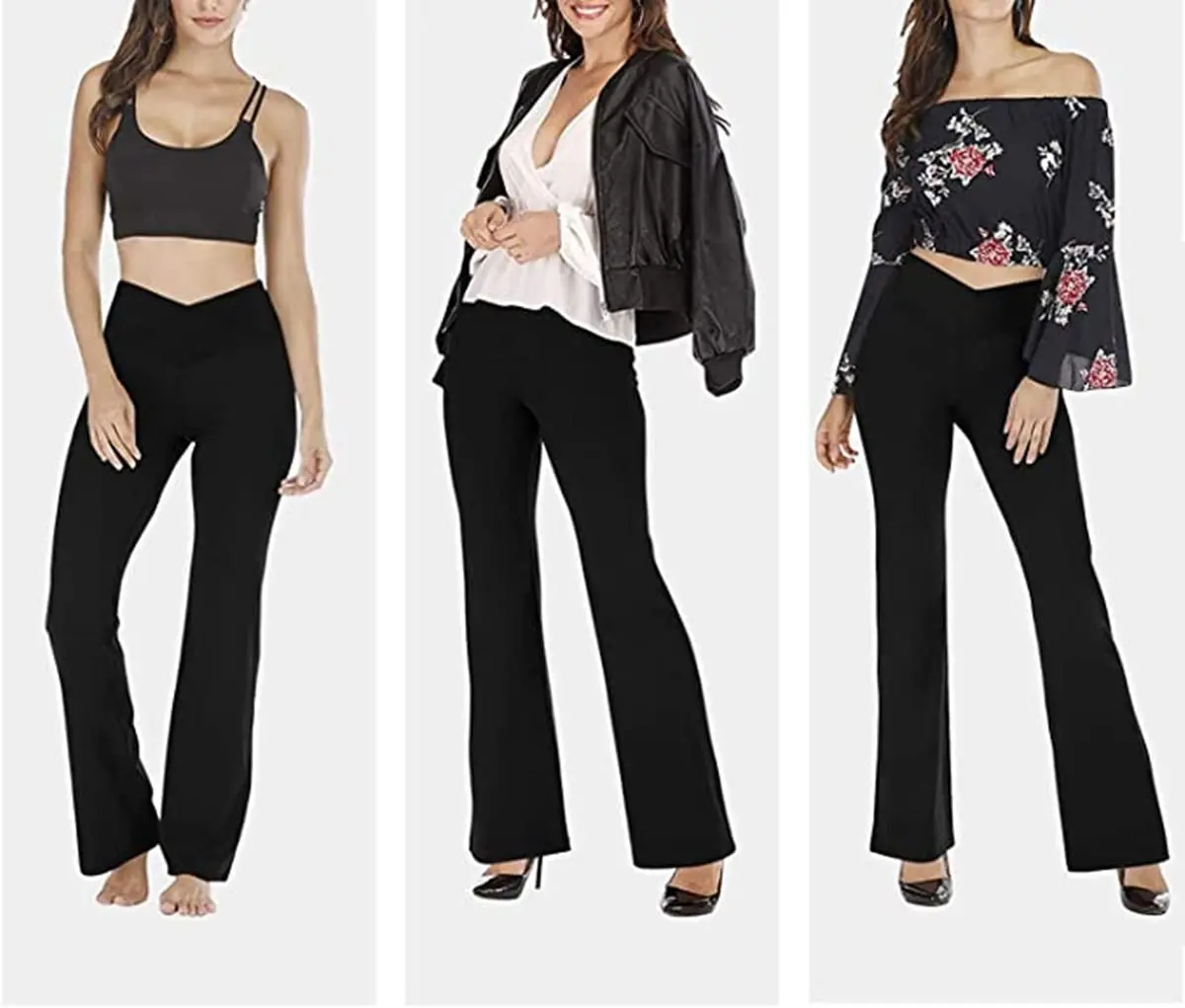 TOPYOGAS Women's Casual Bootleg Yoga Pants V Crossover High Waisted Flare Workout Pants Leggings Black | Flared, High Rise, Casual Fit, 30.71 in inseam - view 5
