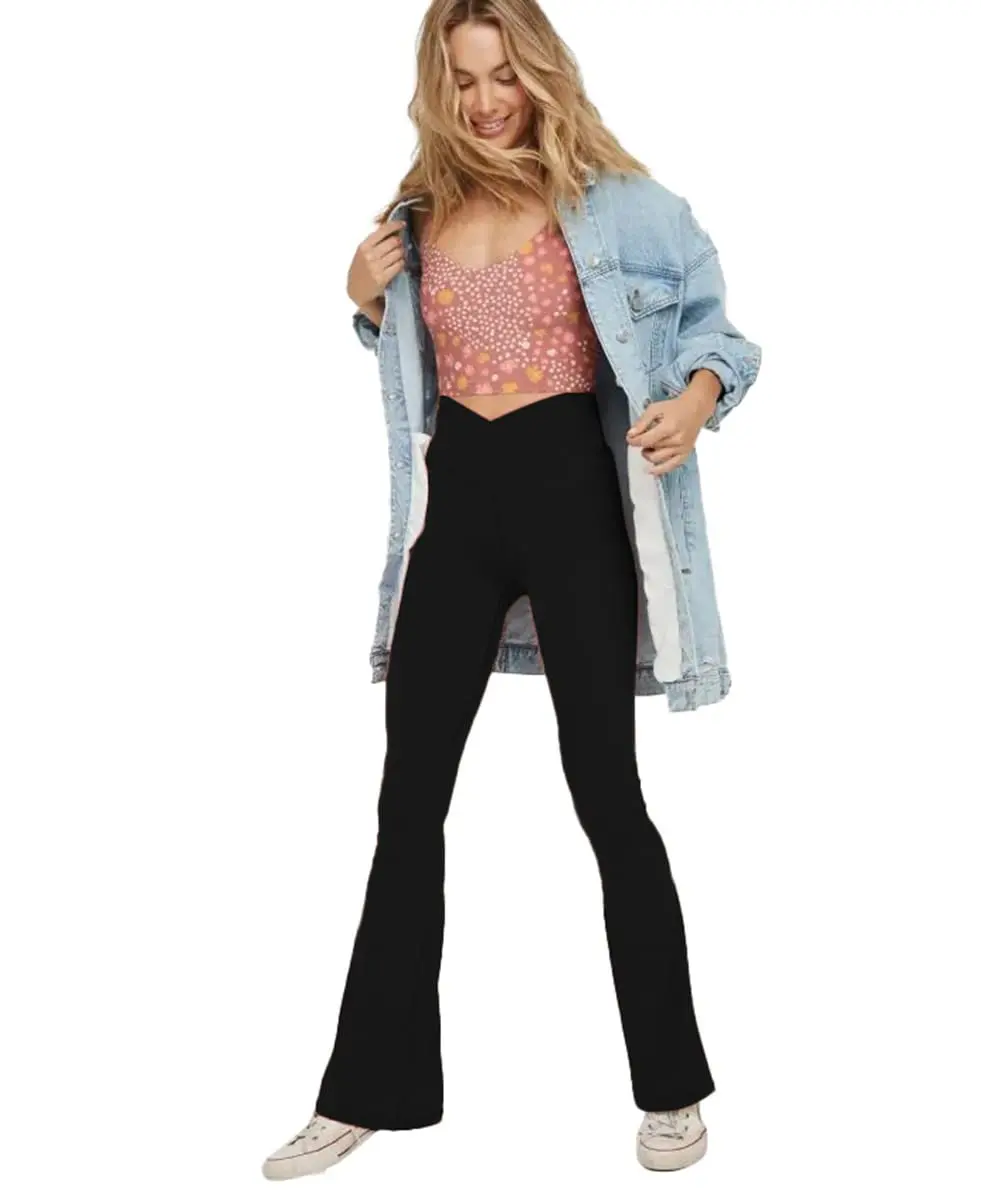 TOPYOGAS Women's Casual Bootleg Yoga Pants V Crossover High Waisted Flare Workout Pants Leggings Black | Flared, High Rise, Casual Fit, 30.71 in inseam - view 2