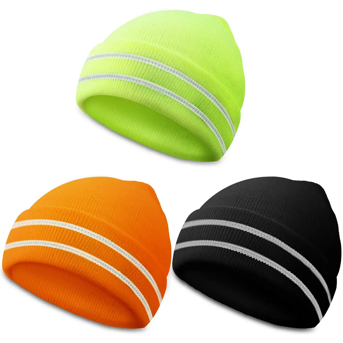 JenPen Reflective Beanie Safety Hat High Visibility Yellow, Orange, Black | Winter Knit Cap for Night Running & Cycling - main product image