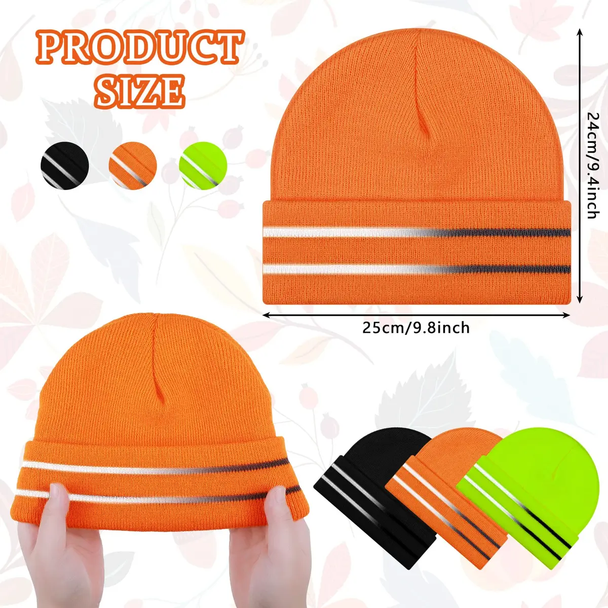 JenPen Reflective Beanie Safety Hat High Visibility Yellow, Orange, Black | Winter Knit Cap for Night Running & Cycling - view 3