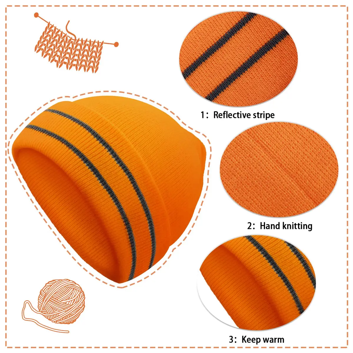 JenPen Reflective Beanie Safety Hat High Visibility Yellow, Orange, Black | Winter Knit Cap for Night Running & Cycling - view 4