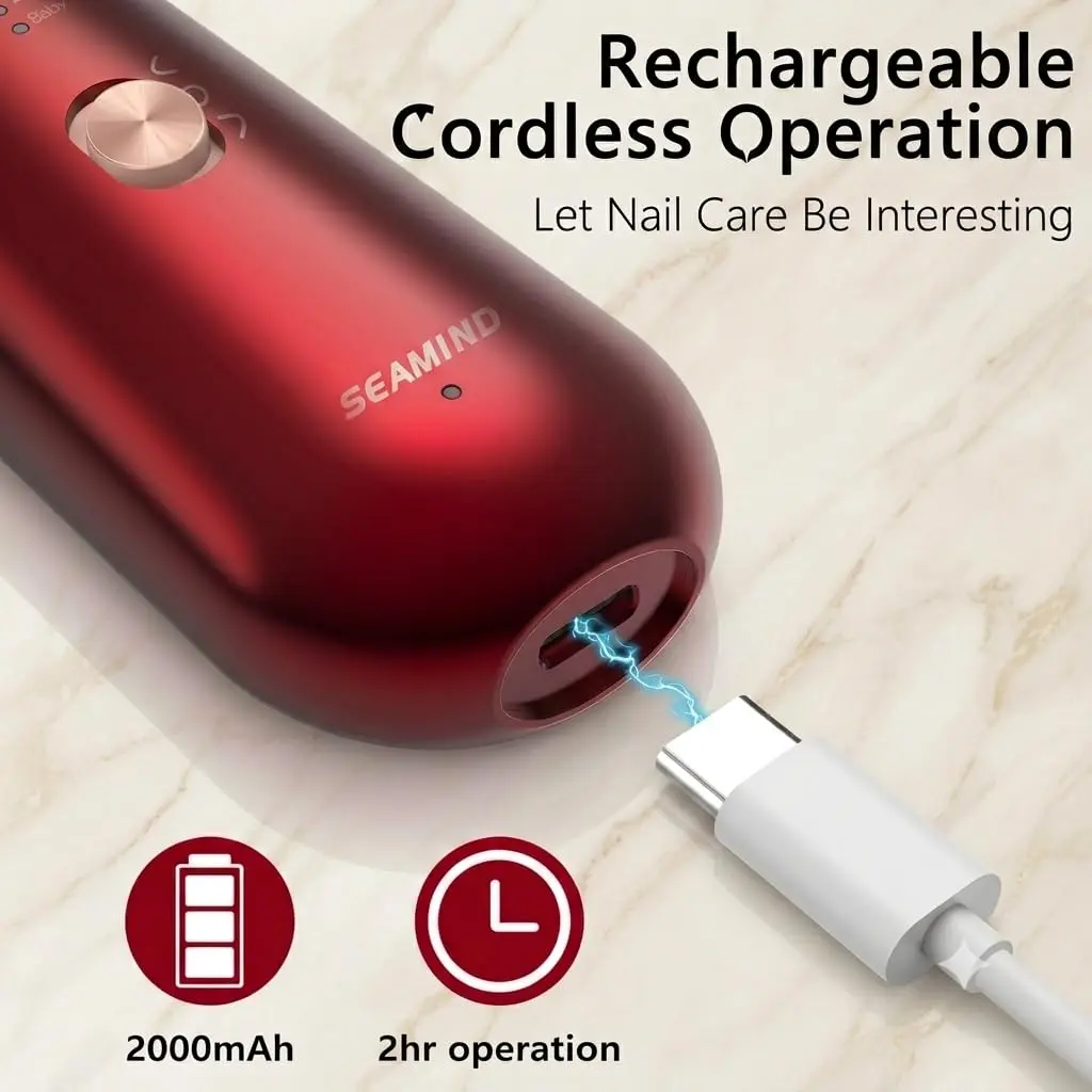 SEAMIND 5-in-1 Electric Nail File Kit, Cordless Manicure Pedicure Set, Red | 2900-4200 RPM - view 4