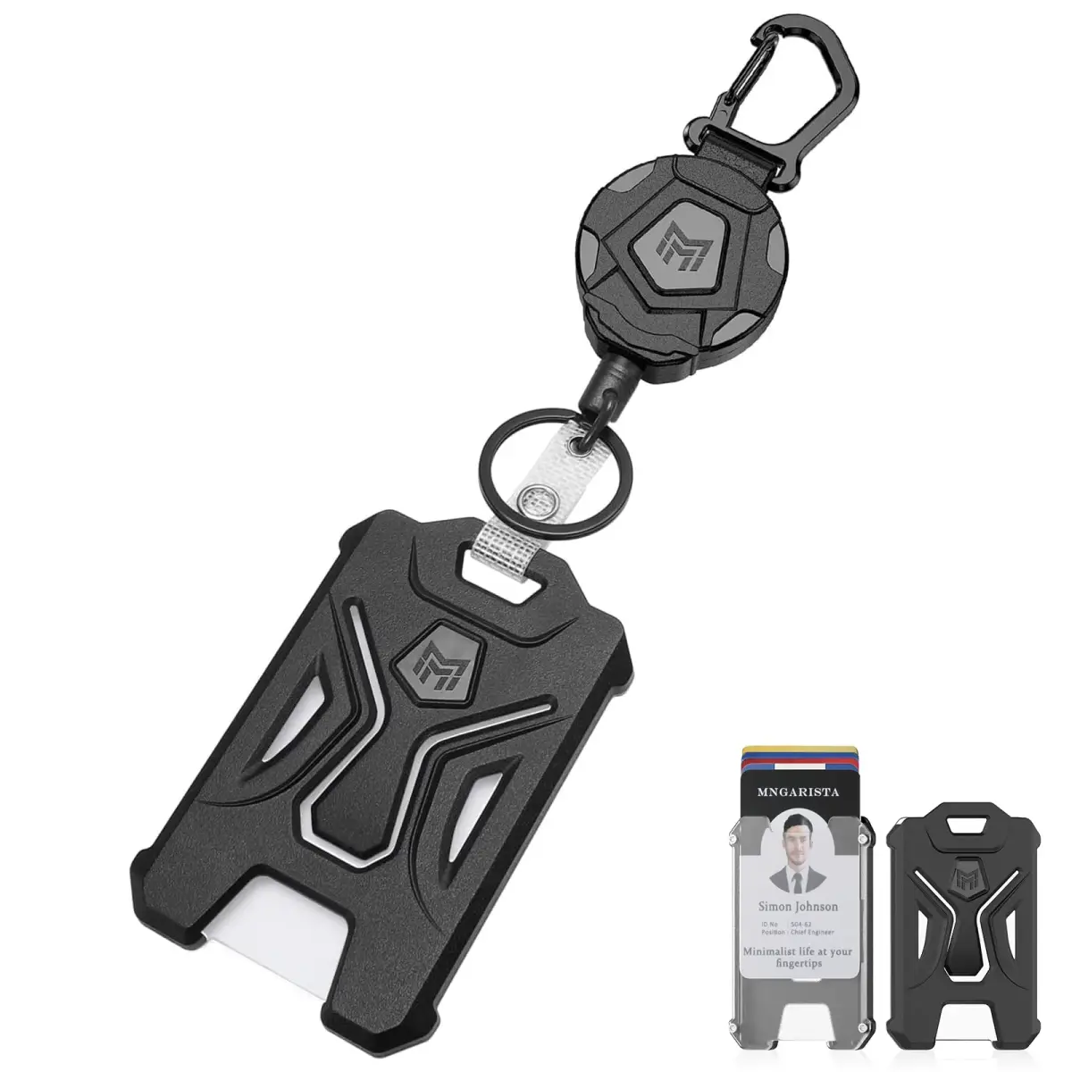 MNGARISTA Heavy Duty Retractable Badge Holder with Carabiner Clip & 31.5" Steel Wire Rope | Black - main product image