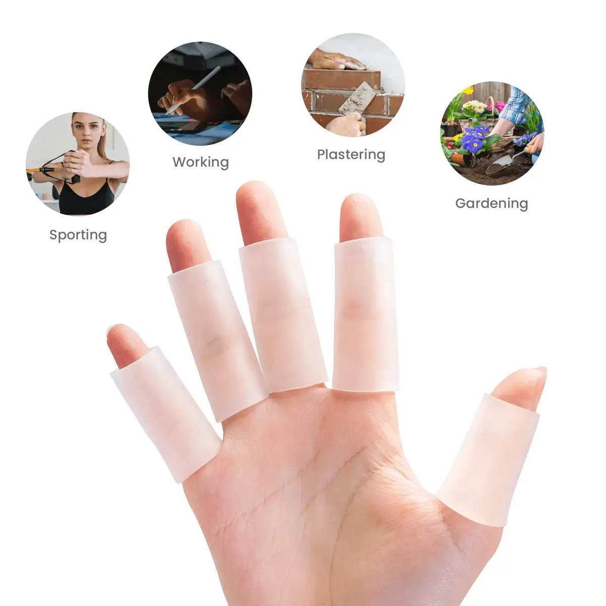 Kimihome Gel Finger Sleeve Protectors | Cushions & Relief for Finger Cracking, Corns, Blisters (Clear, 20 pcs) - view 5