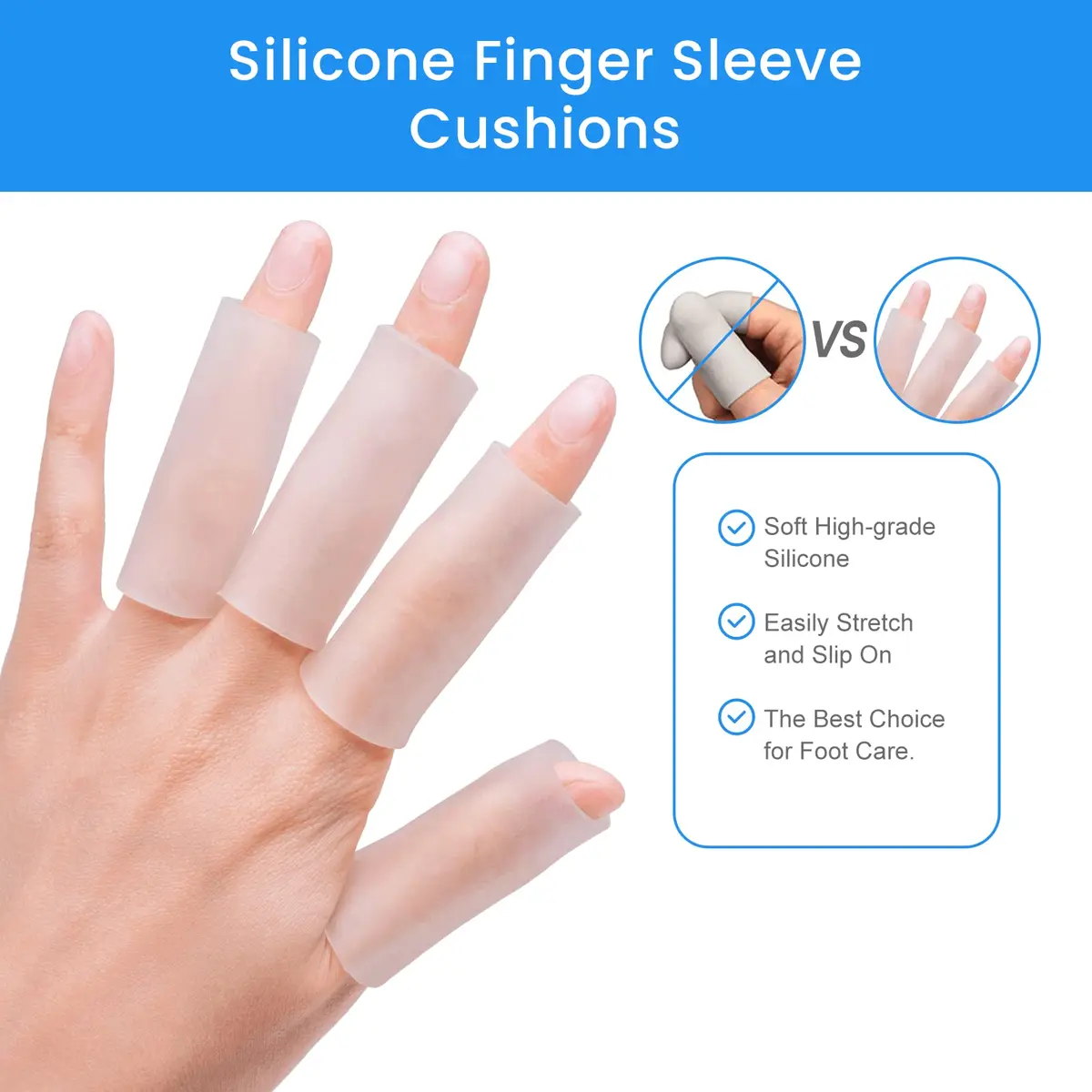 Kimihome Gel Finger Sleeve Protectors | Cushions & Relief for Finger Cracking, Corns, Blisters (Clear, 20 pcs) - view 6